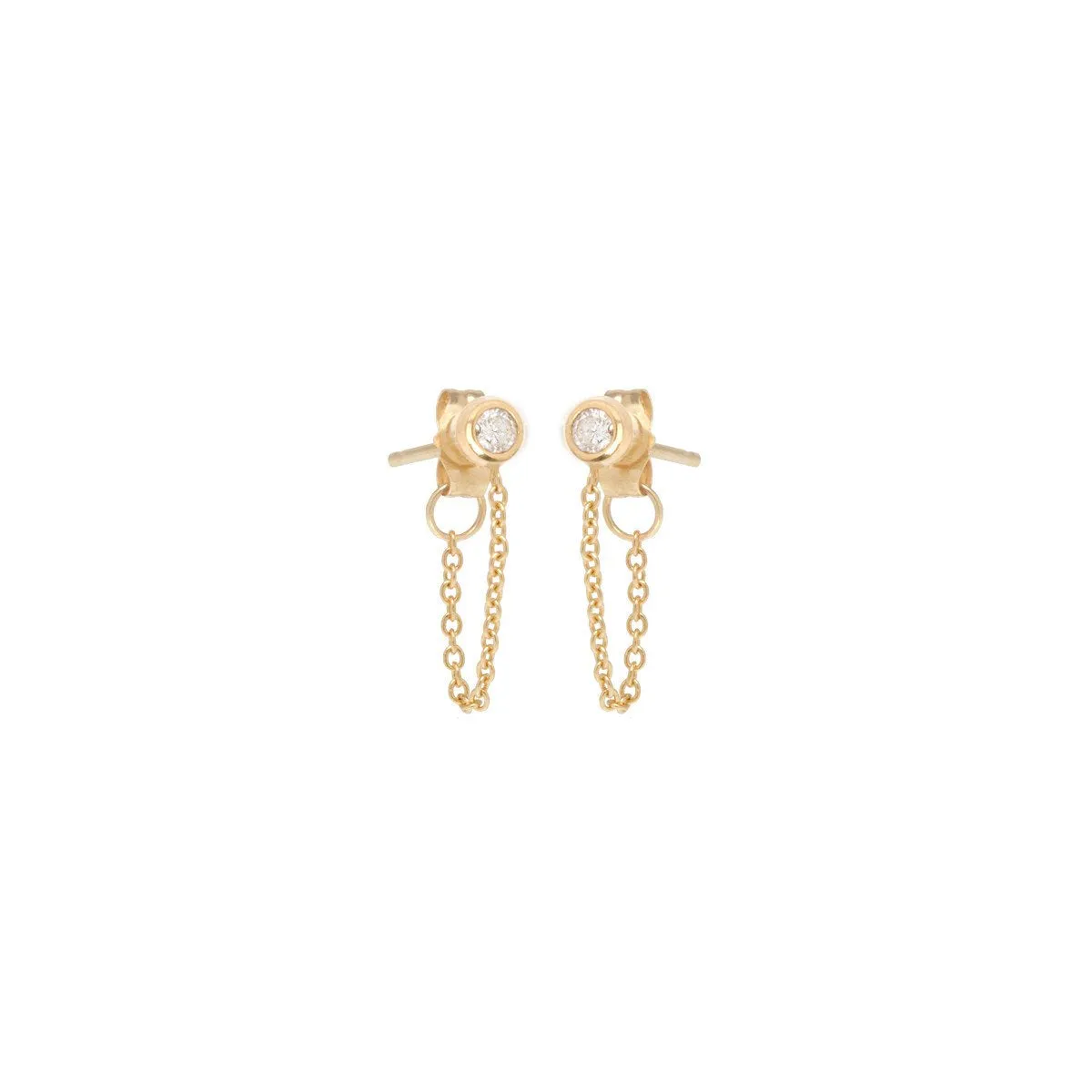 14K Diamond Bezel Chain Stud Earrings