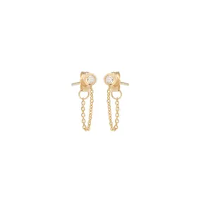 14K Diamond Bezel Chain Stud Earrings