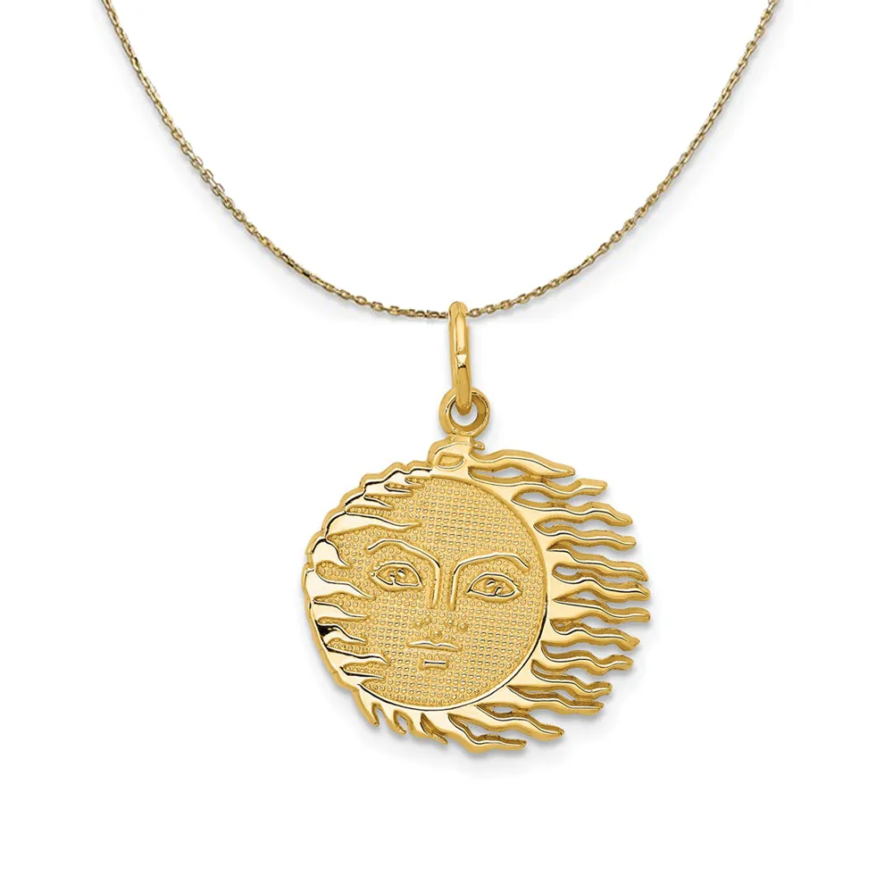 14k Yellow Gold 17mm Flaming Sun Necklace