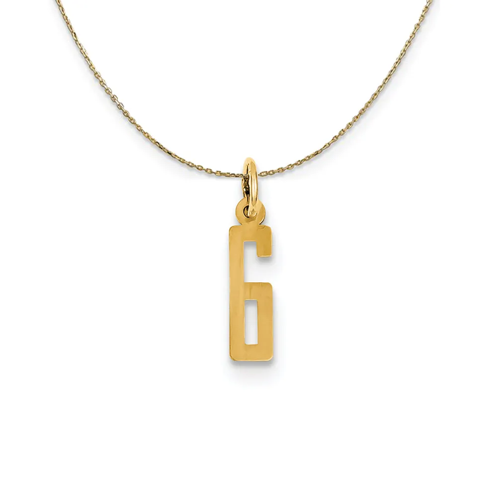 14k Yellow Gold, Alumni Small Elongated Number 6 Necklace