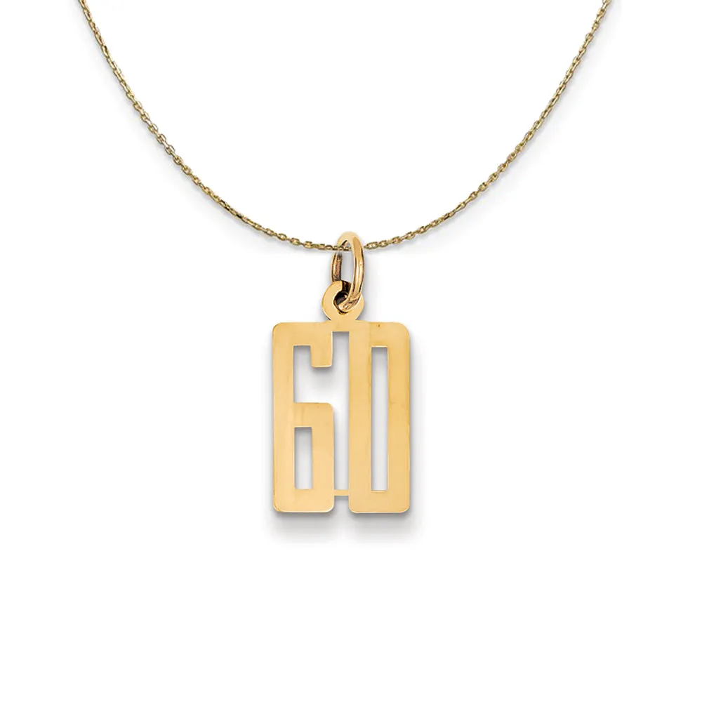 14k Yellow Gold, Alumni Small Elongated Number 60 Necklace