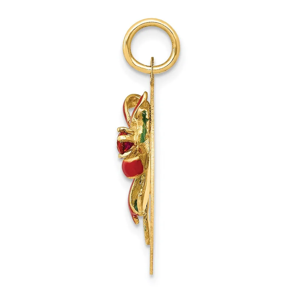 14k Yellow Gold, CZ & Enameled Mistletoe Charm