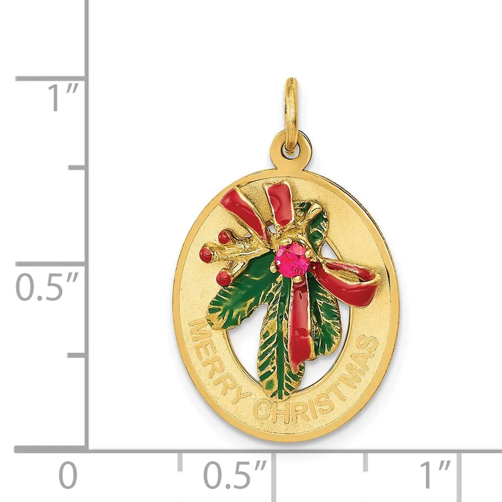 14k Yellow Gold, CZ & Enameled Mistletoe Charm