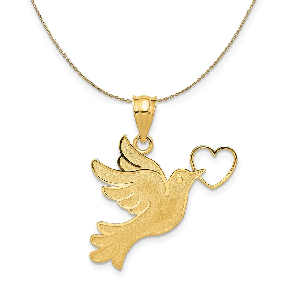 14k Yellow Gold Dove with Heart Necklace