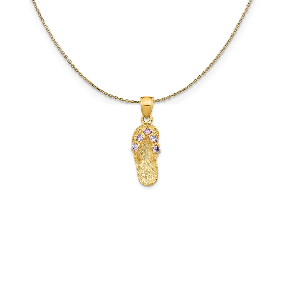 14k Yellow Gold February CZ Birthstone Flip Flop Necklace