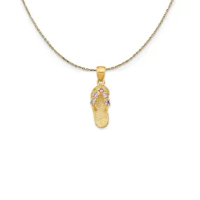 14k Yellow Gold February CZ Birthstone Flip Flop Necklace