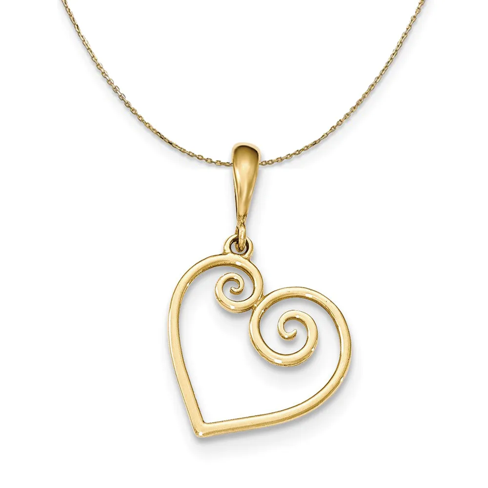 14k Yellow Gold Open Scroll Heart Necklace