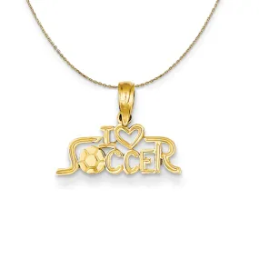 14k Yellow Gold Petite I Heart Soccer Script Necklace