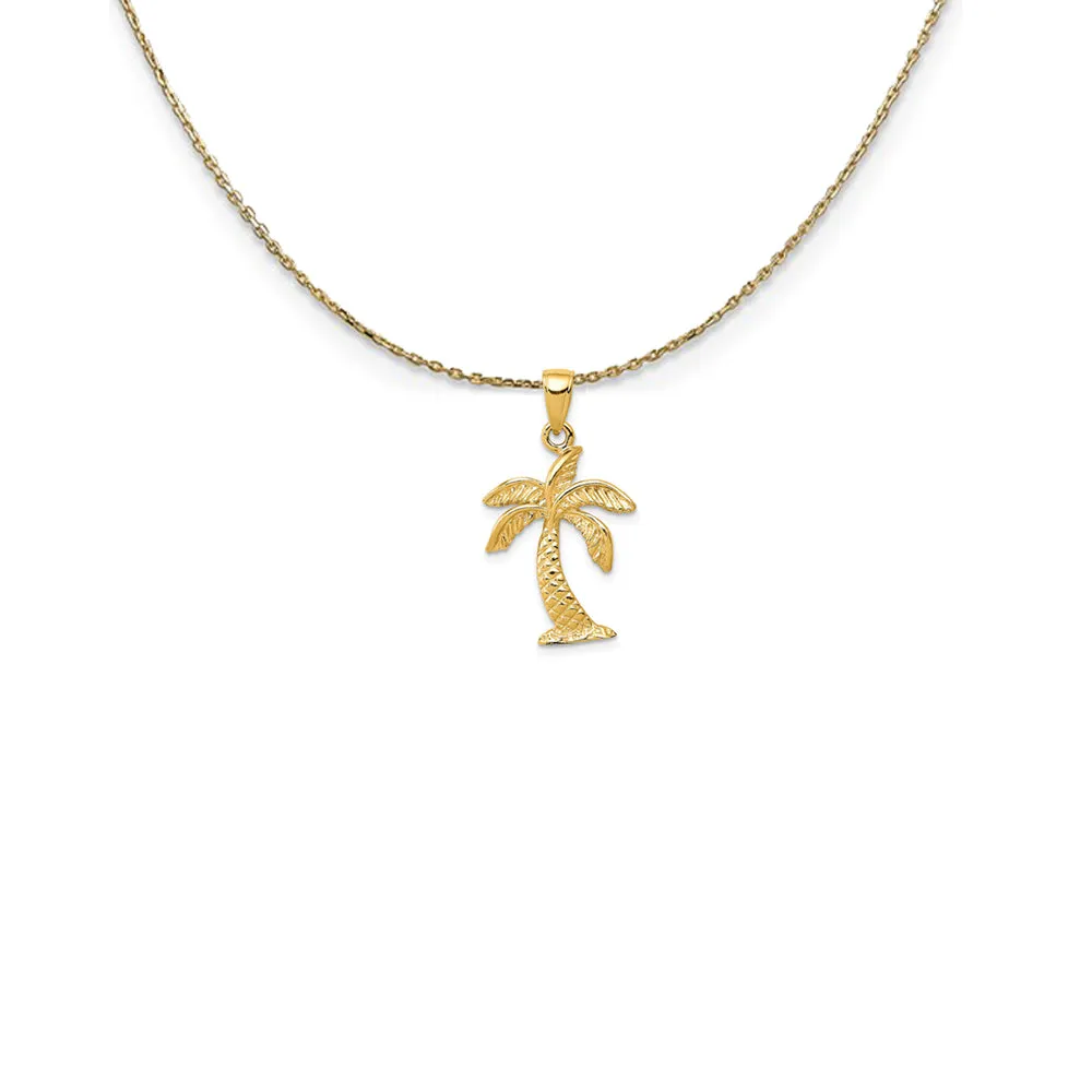 14k Yellow Gold Textured Palm Tree (15 x 28mm) Necklace