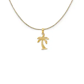 14k Yellow Gold Textured Palm Tree (15 x 28mm) Necklace