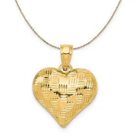 14k Yellow Gold Textured Puff Heart Necklace