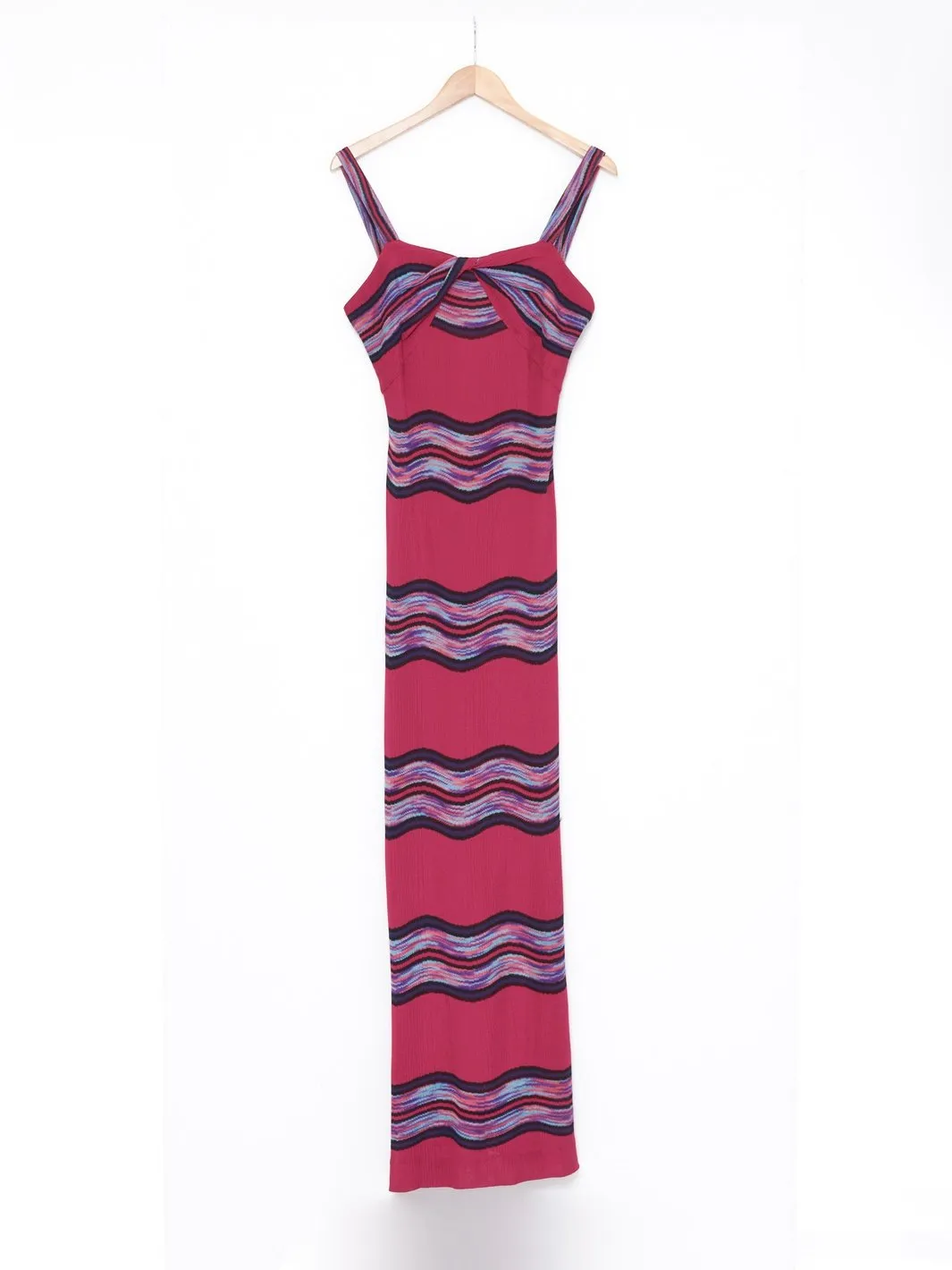 1990s long fuchsia jersey dress with striped pattern