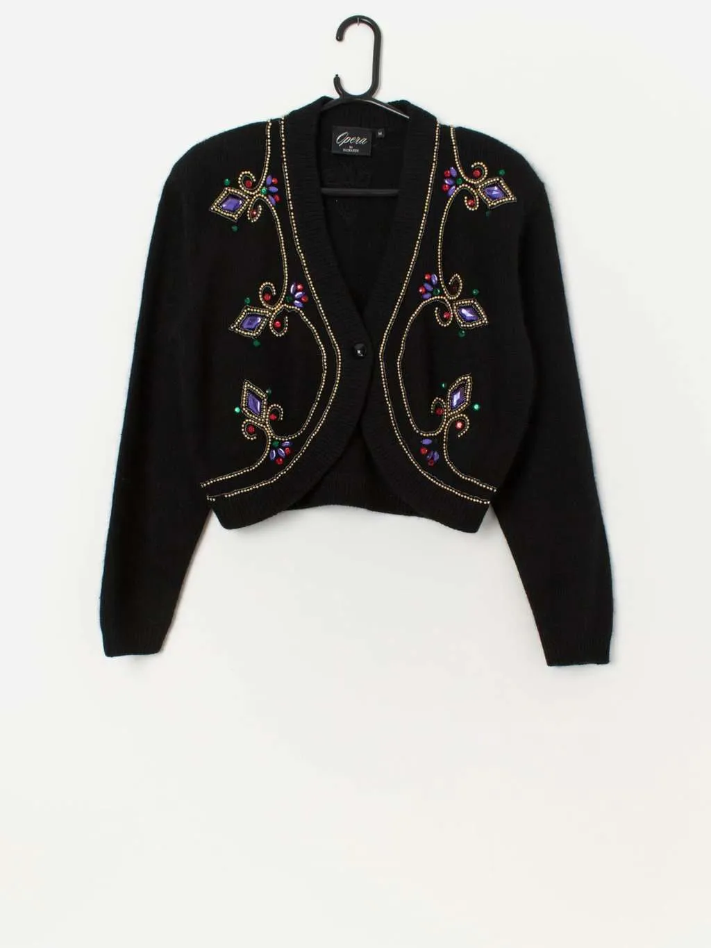 80s vintage beaded bejewelled silk blend cropped cardigan – Medium / Large