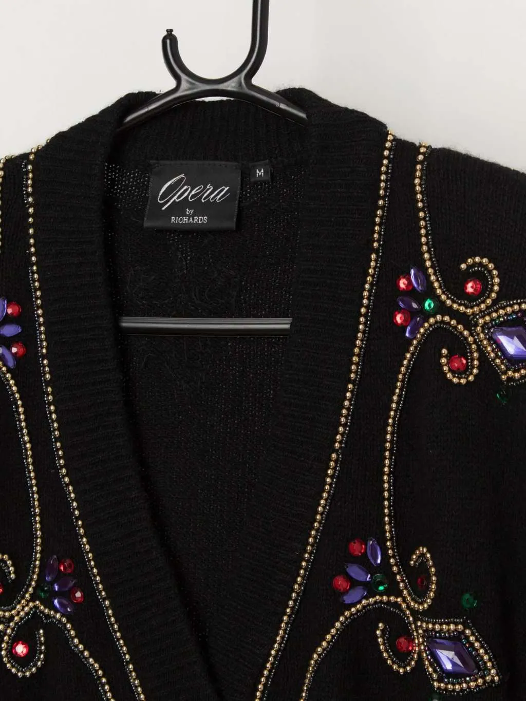 80s vintage beaded bejewelled silk blend cropped cardigan – Medium / Large