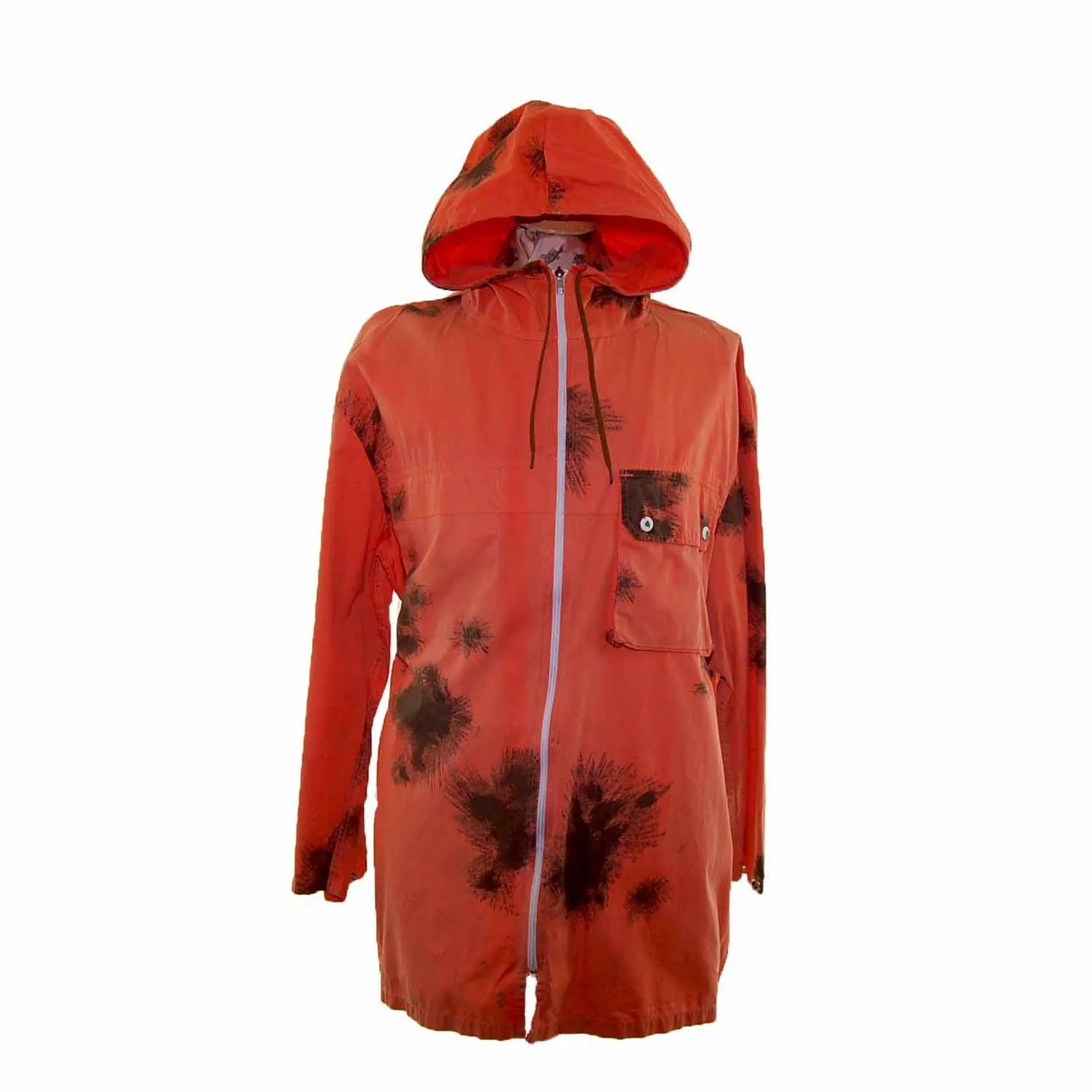 90s Tie Dye Orange Hooded Military Parka Jacket- XXXL