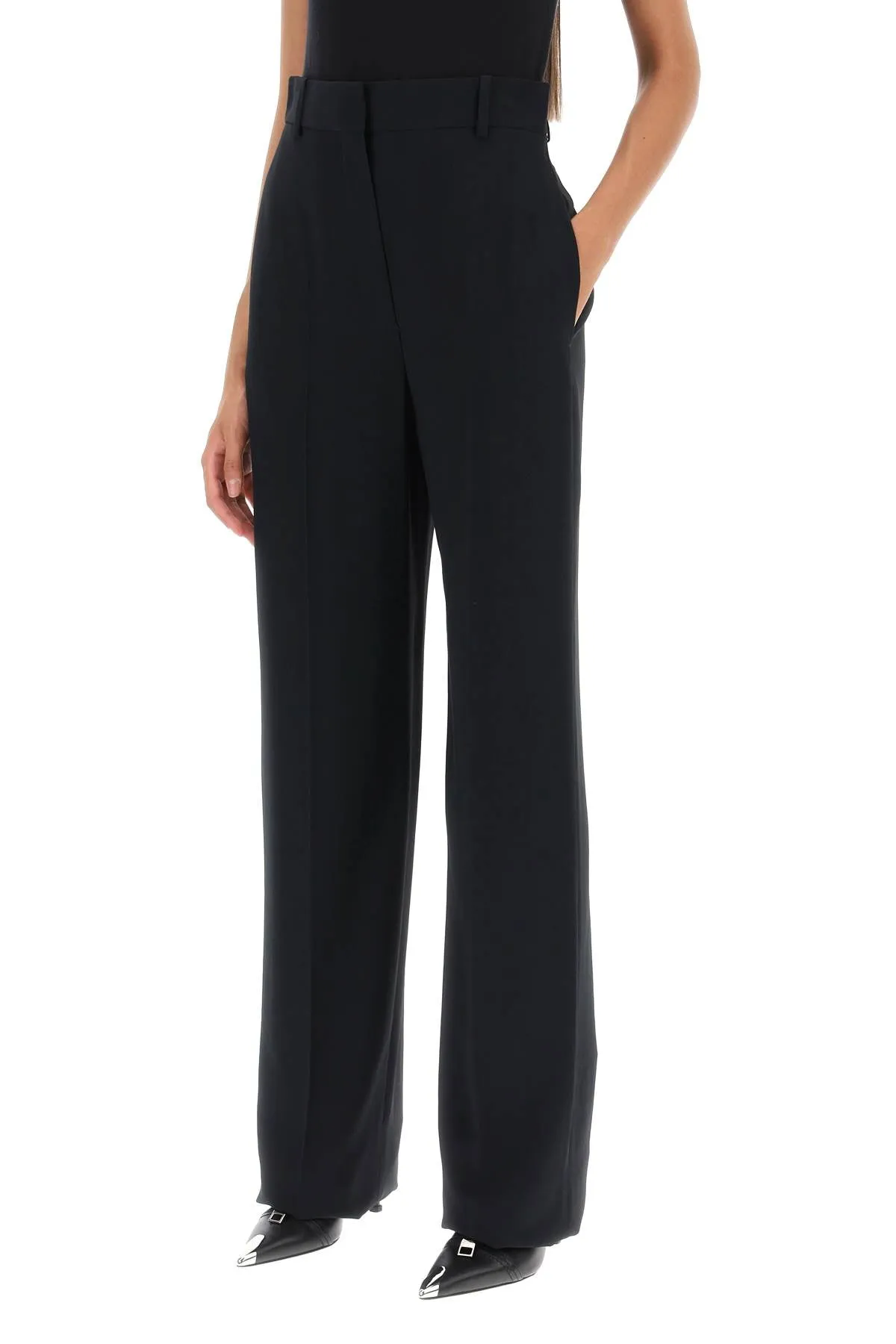 Alexander Mcqueen Fluid Crepe Trousers   Black