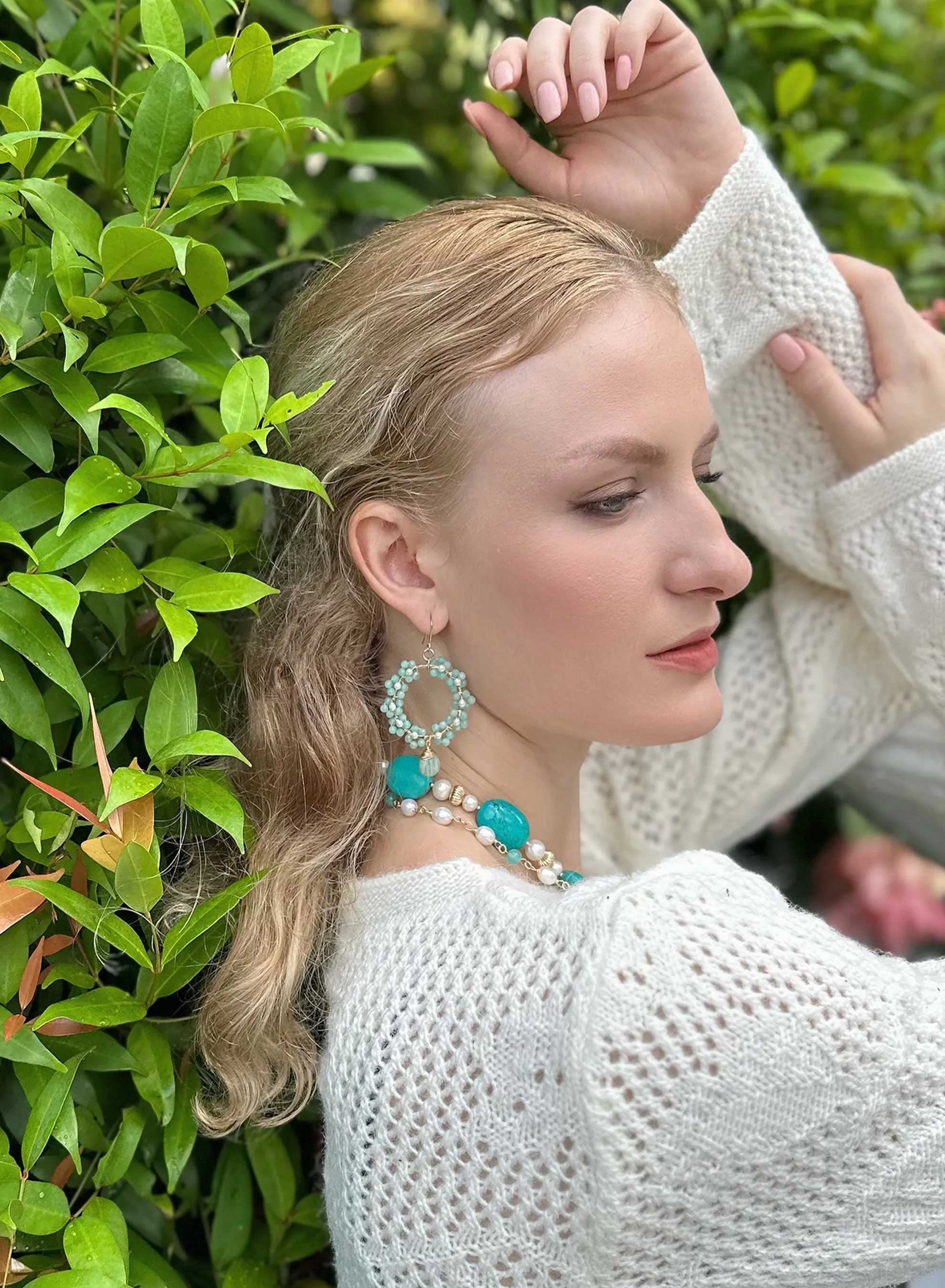 Amazonite Handcrafted Flower Earrings KE006