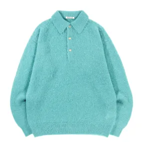 AURALEE KID MOHAIR KNIT POLO BLUE