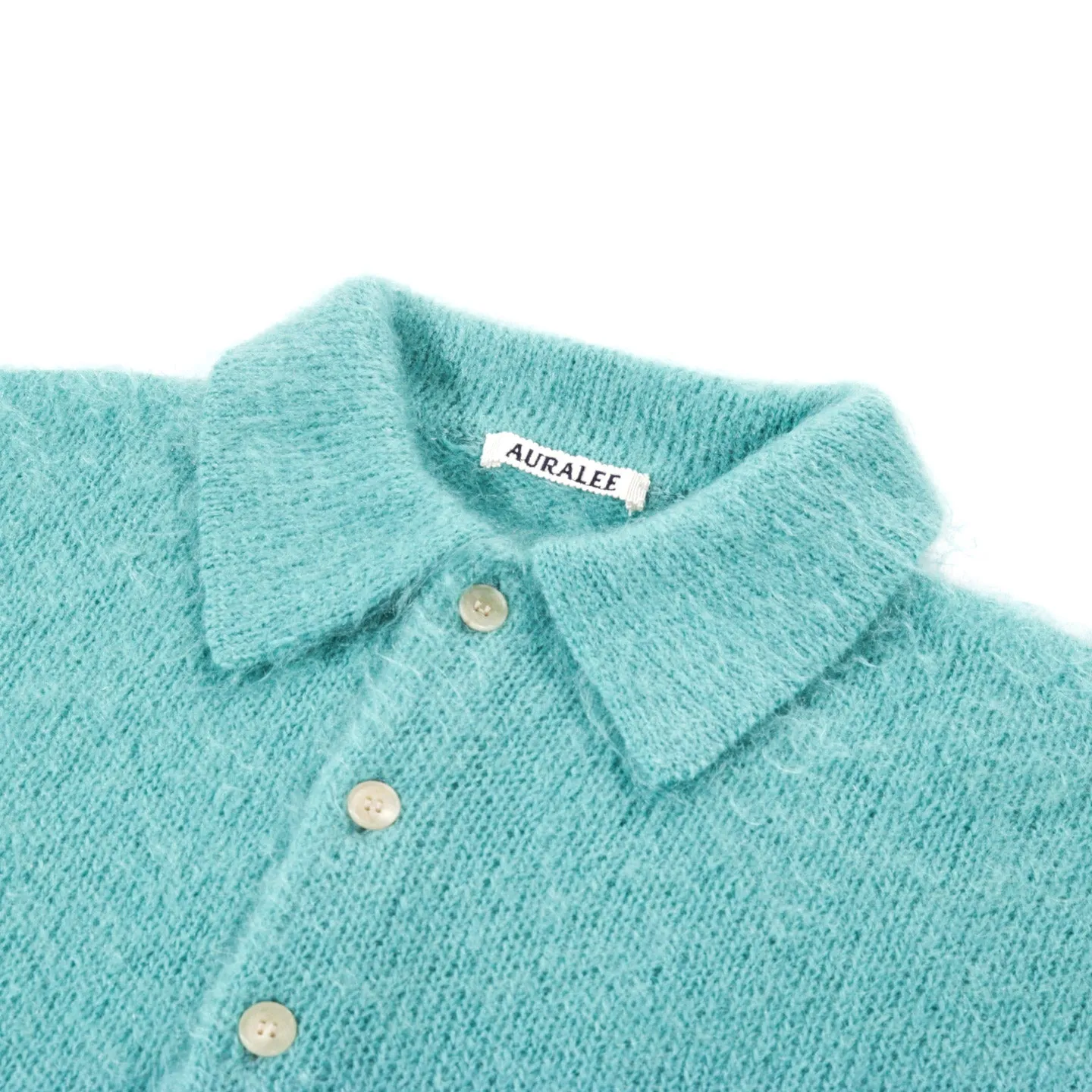 AURALEE KID MOHAIR KNIT POLO BLUE