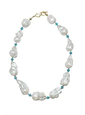 Baroque Pearls with Blue Crystals Necklace DN224