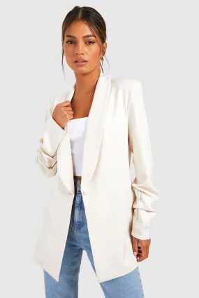 Basic Woven Ruched Sleeve Plunge Lapel Blazer