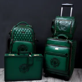 Bespoked Green Leather Backpack, Trolly Bag & Briefcase by Brune & Bareskin