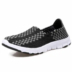 Black check weave casual slip on shoe sneaker