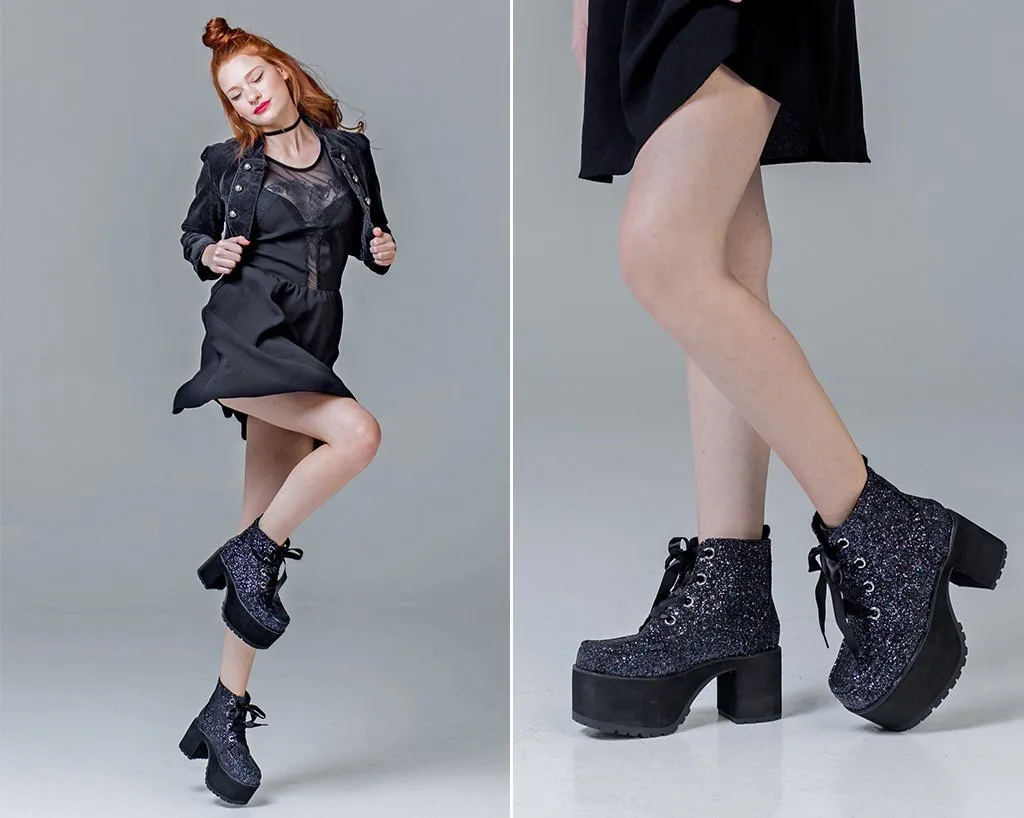 Black Jewels Glitter Nosebleed Boot