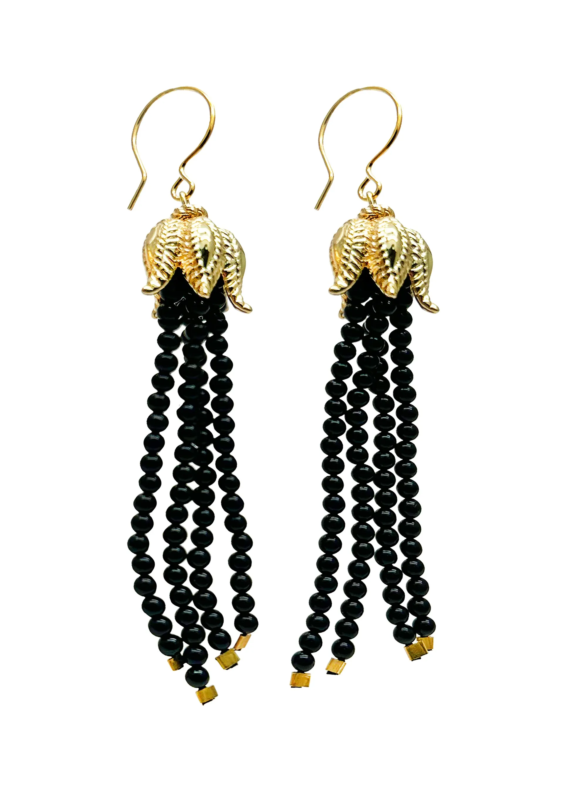 Black Obsidian Beaded Tassel Earrings JE046