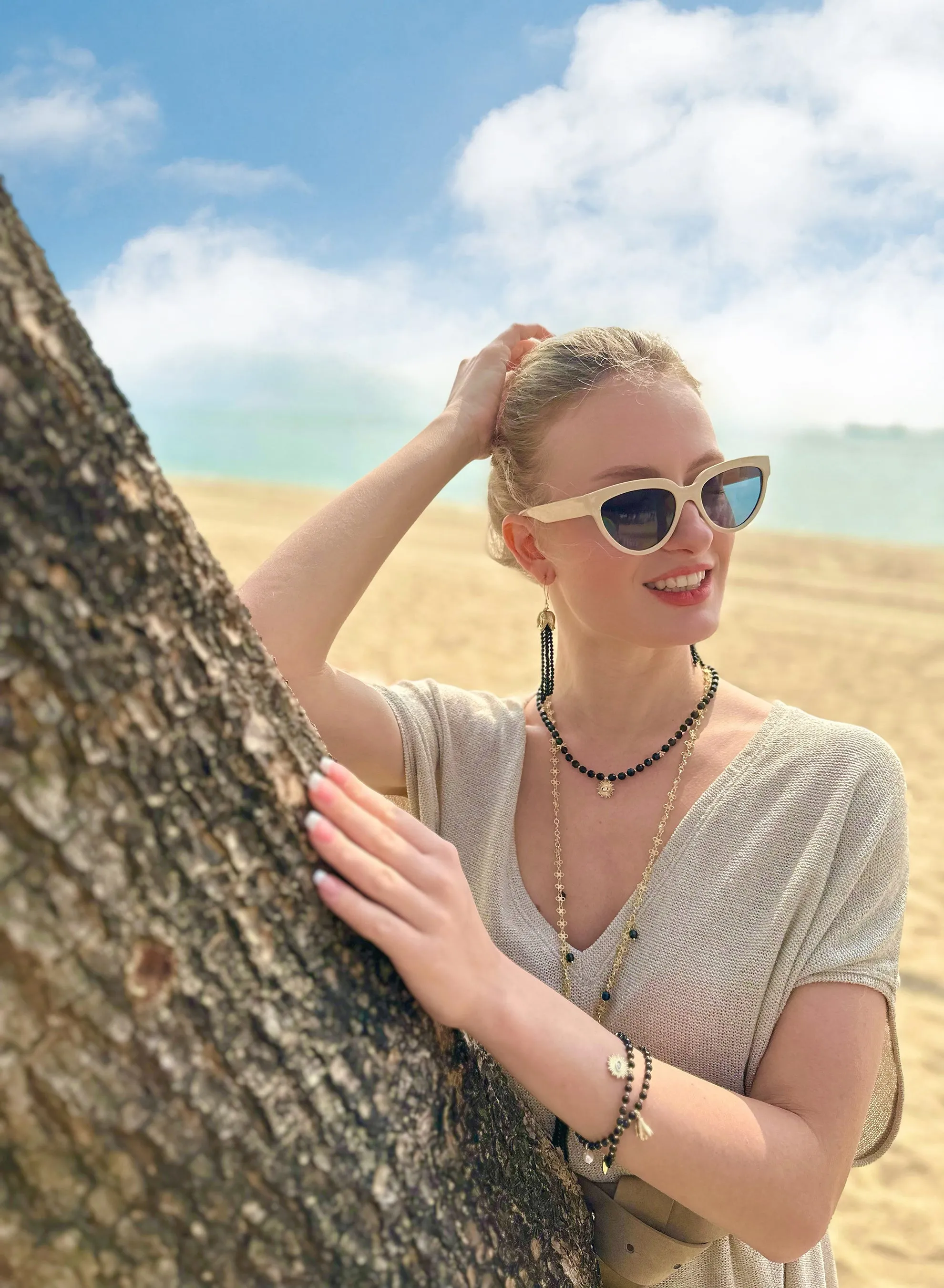 Black Obsidian Beaded Tassel Earrings JE046