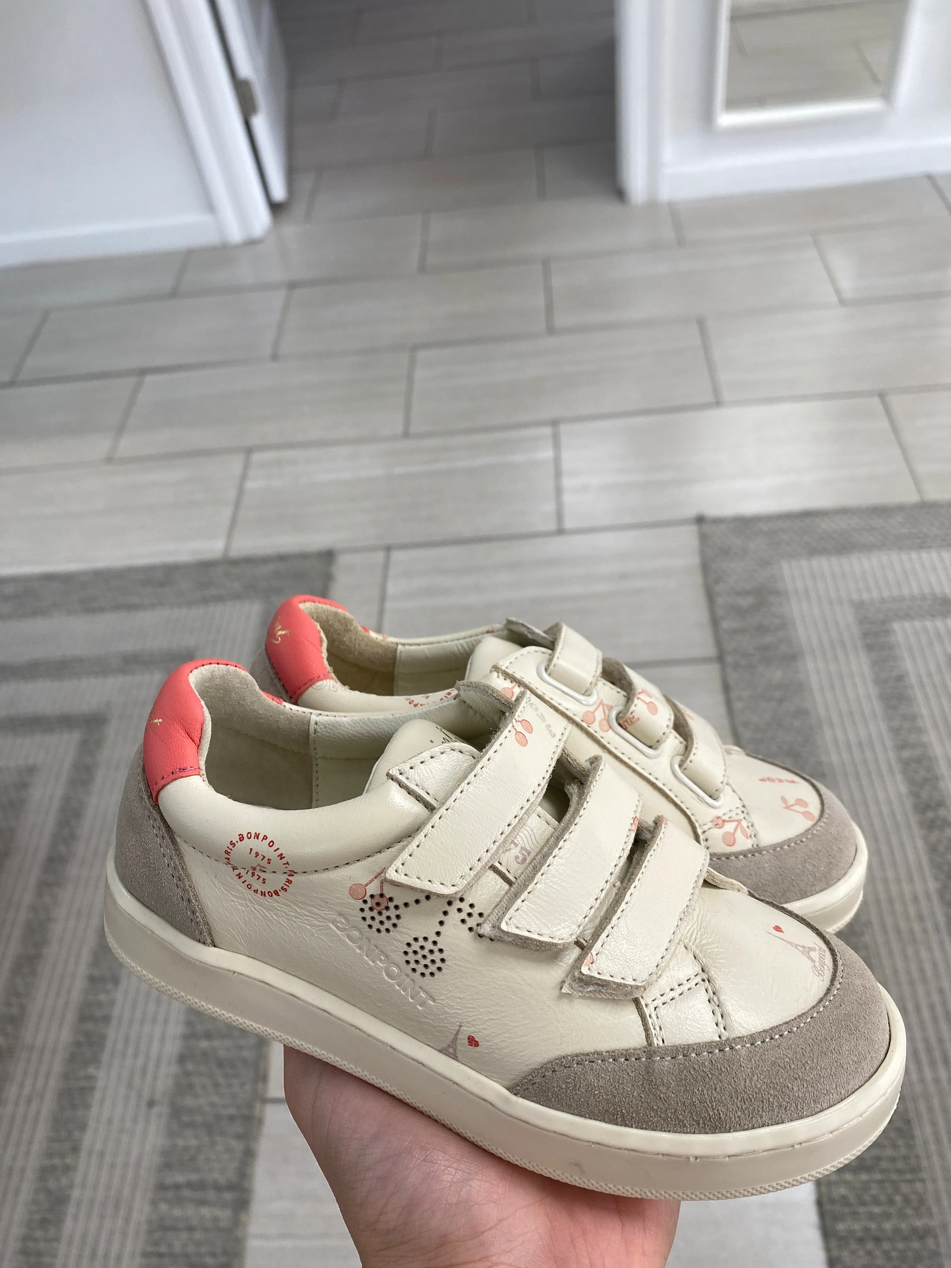 Bonpoint Cherry Print Velcro Sneaker