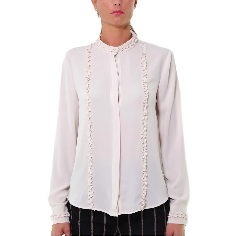 CAMICIA COLLO A FASCETTA CON ROUCHES, BEIGE