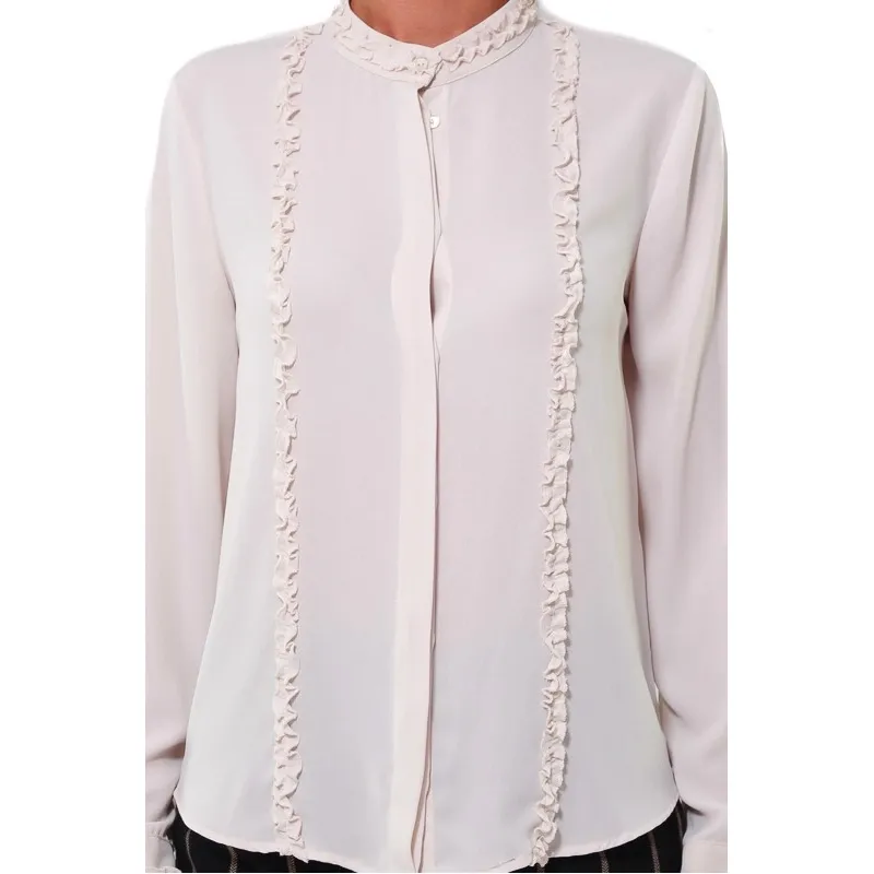 CAMICIA COLLO A FASCETTA CON ROUCHES, BEIGE