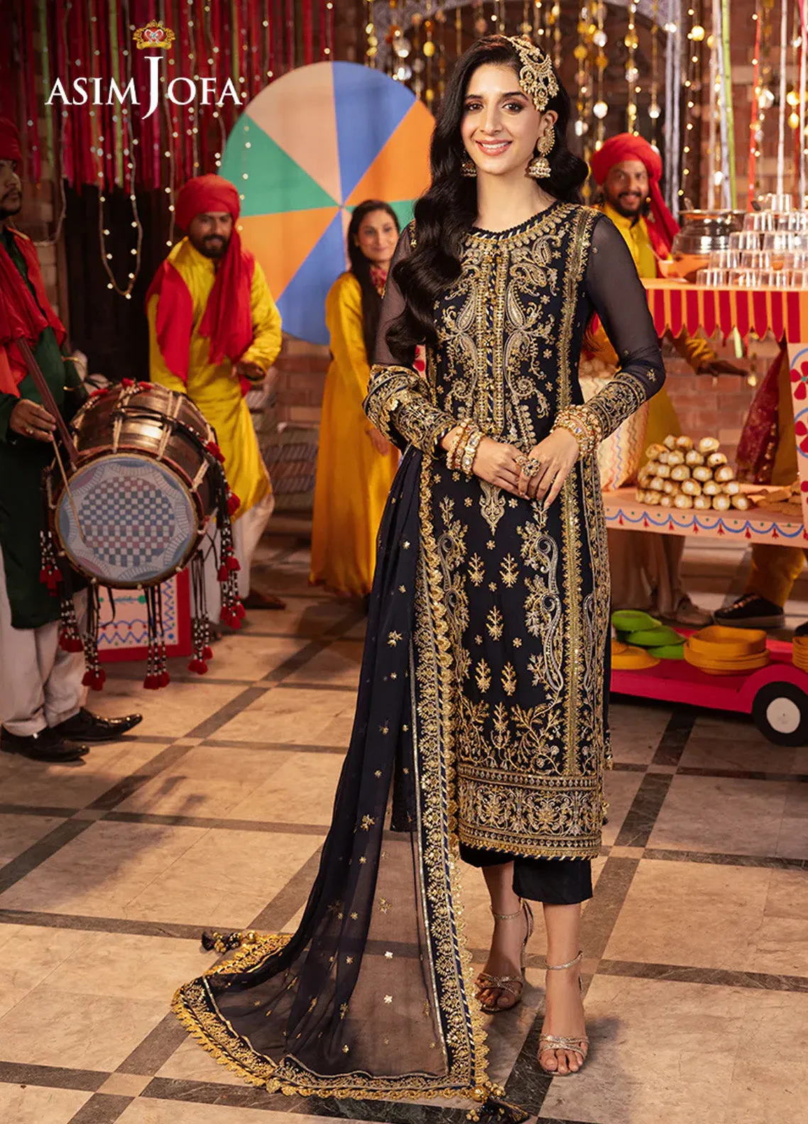 Chamak Damak By Asim Jofa Luxury Festive Embroidered Lawn 3 Piece Unstitched Suit AJ24CD AJCD-11