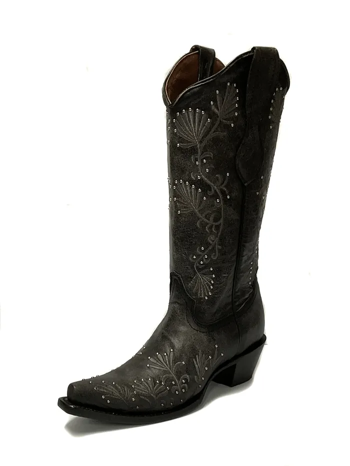 Circle G L2069 Ladies Embroidery & Studs Boots Distressed Black