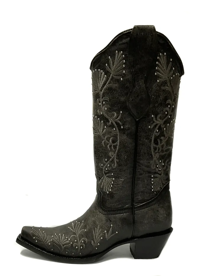 Circle G L2069 Ladies Embroidery & Studs Boots Distressed Black