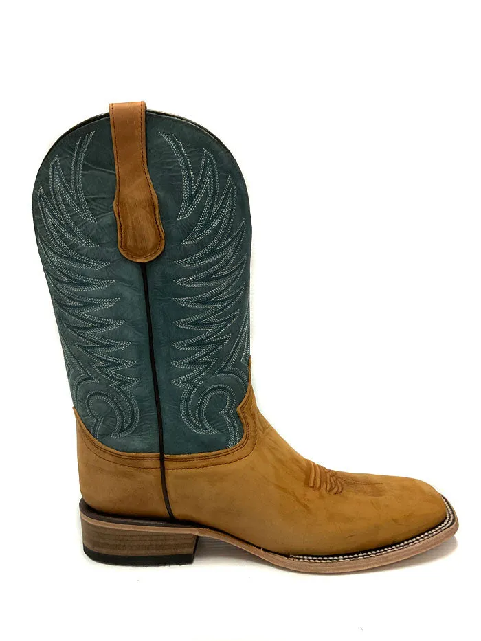 Circle G L5956 Mens Embroidery Wide Square Toe Boot Yellow And Blue