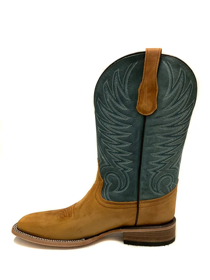 Circle G L5956 Mens Embroidery Wide Square Toe Boot Yellow And Blue