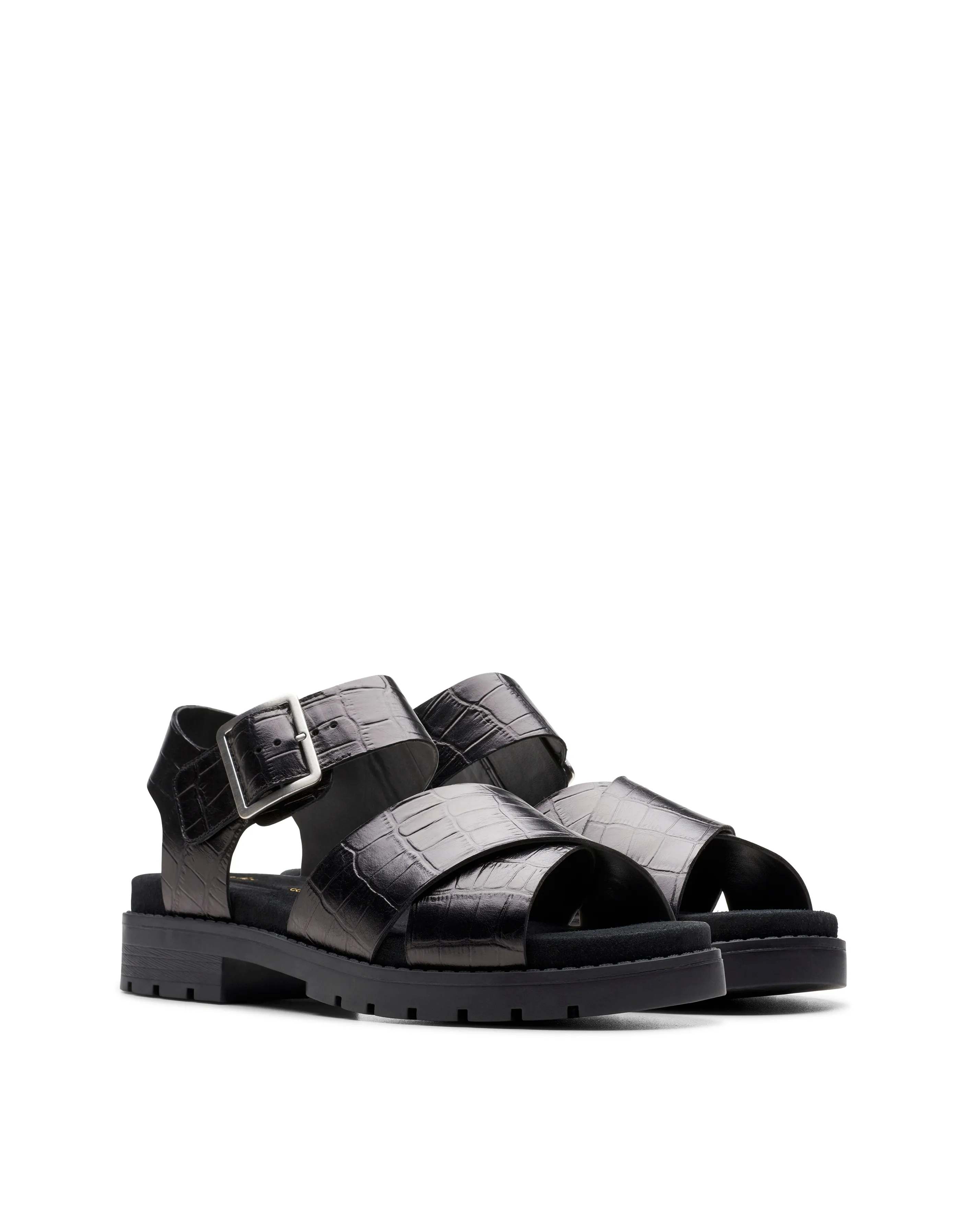 Clarks Orinoco Leather Cross Buckle Sandal Wide Fit