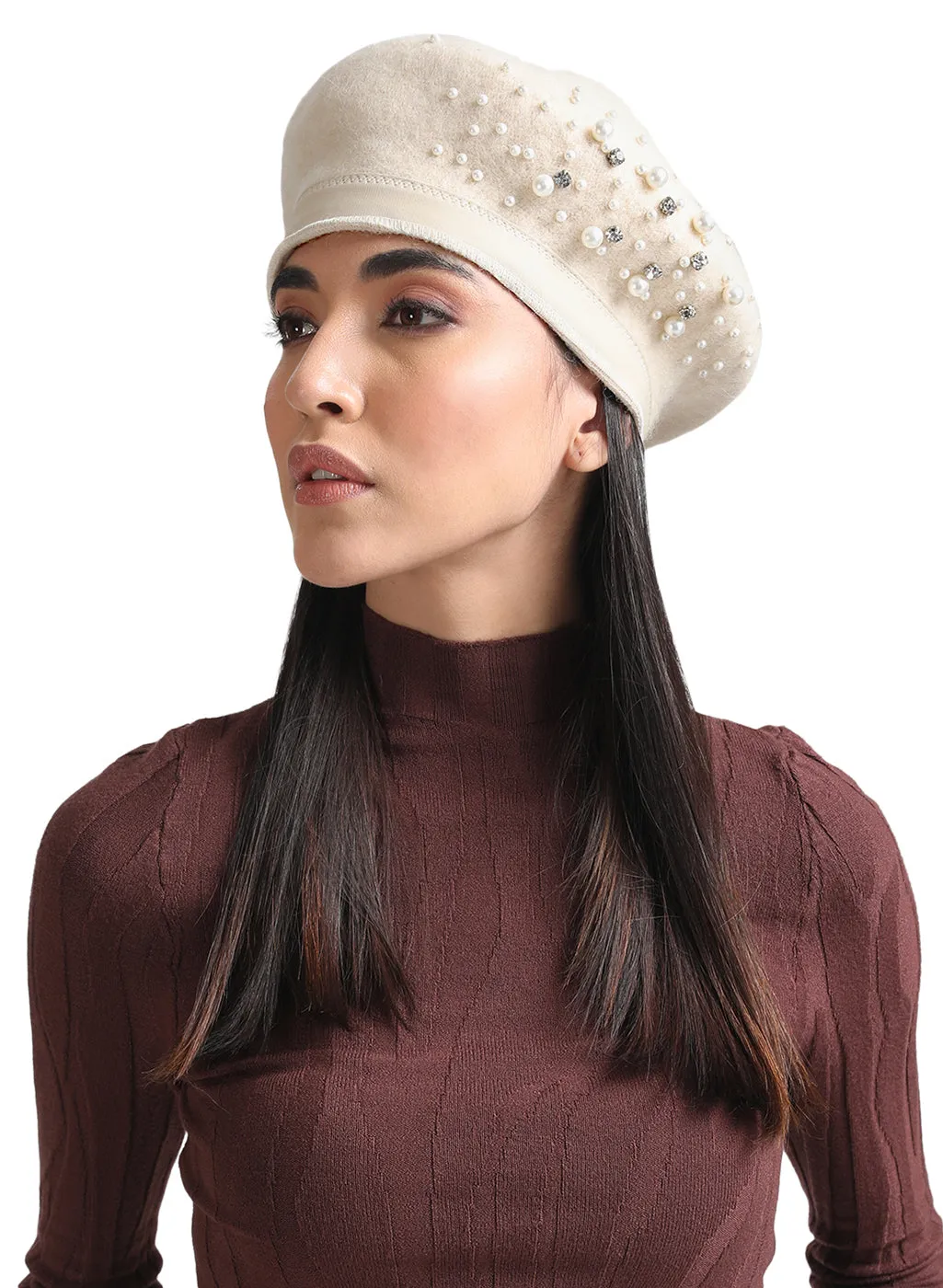 Classic Round Pearl Emblished Beanie