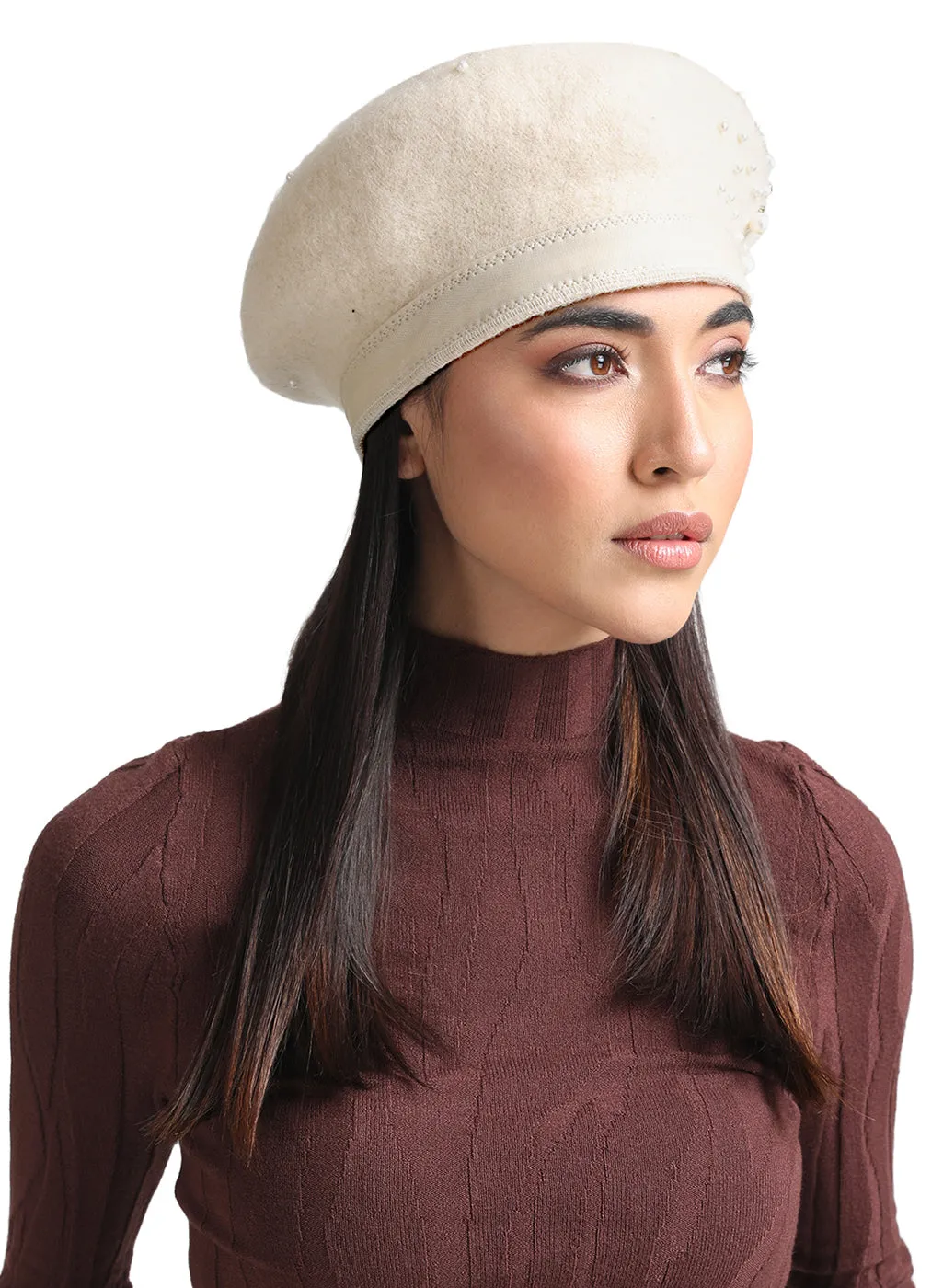 Classic Round Pearl Emblished Beanie