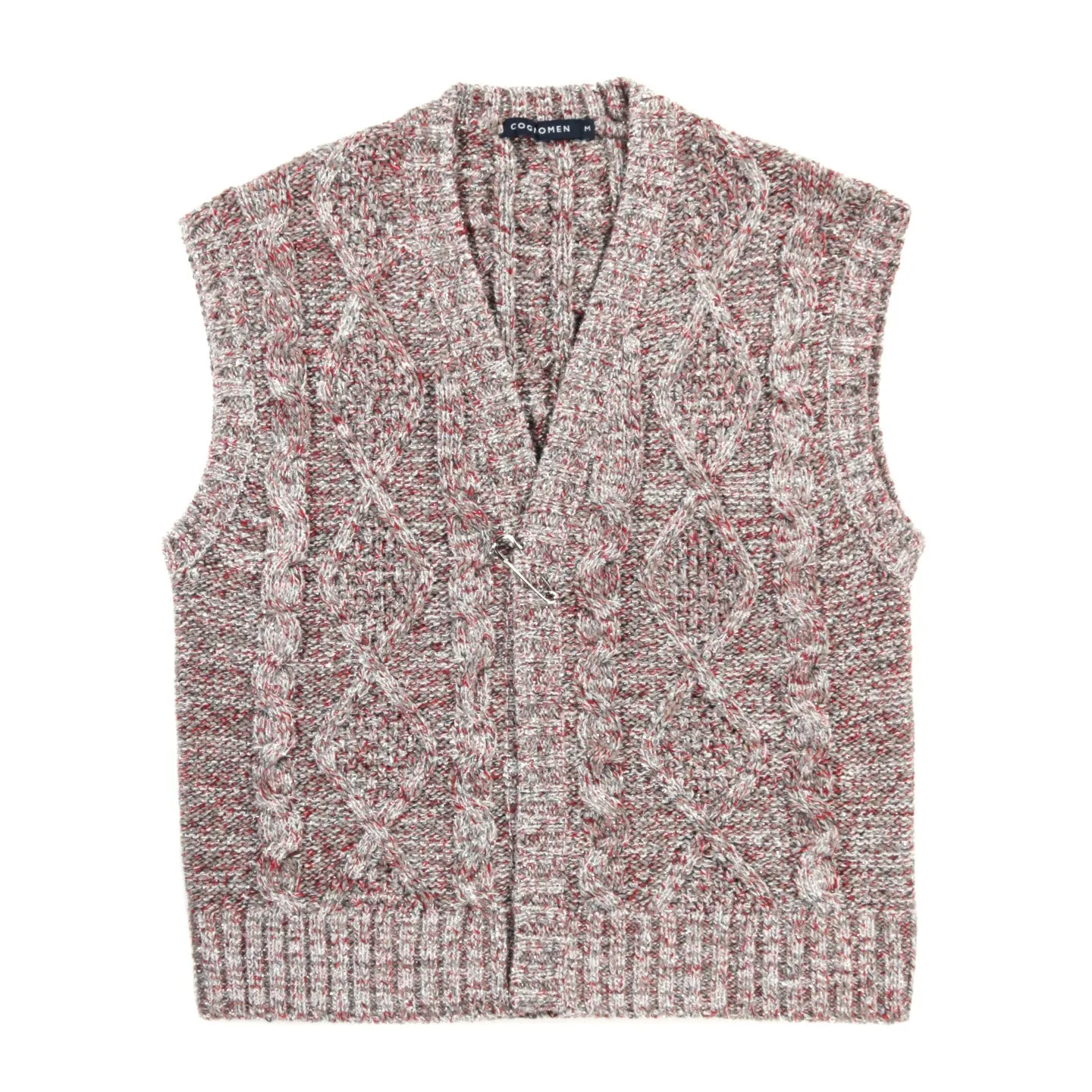 COGNOMEN 11 COLOUR ARAN KNIT VEST GREY