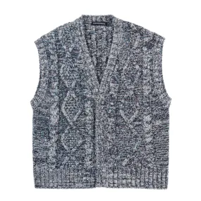 COGNOMEN 11 COLOUR ARAN KNIT VEST NAVY