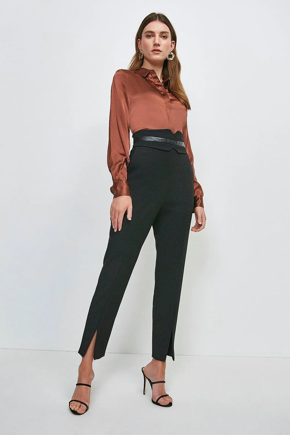 Compact Stretch High Waist Split Hem Trouser | Karen Millen