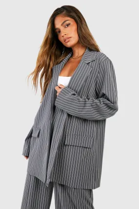 Crepe Pinstripe Oversized Fit Blazer