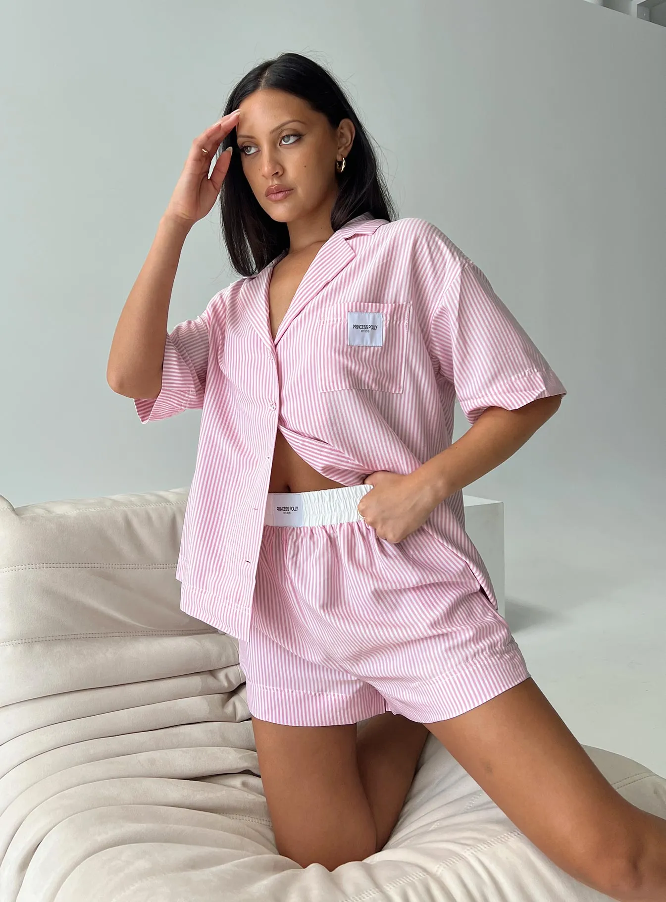 Early Riser Sleep Shirt Pink Stripe