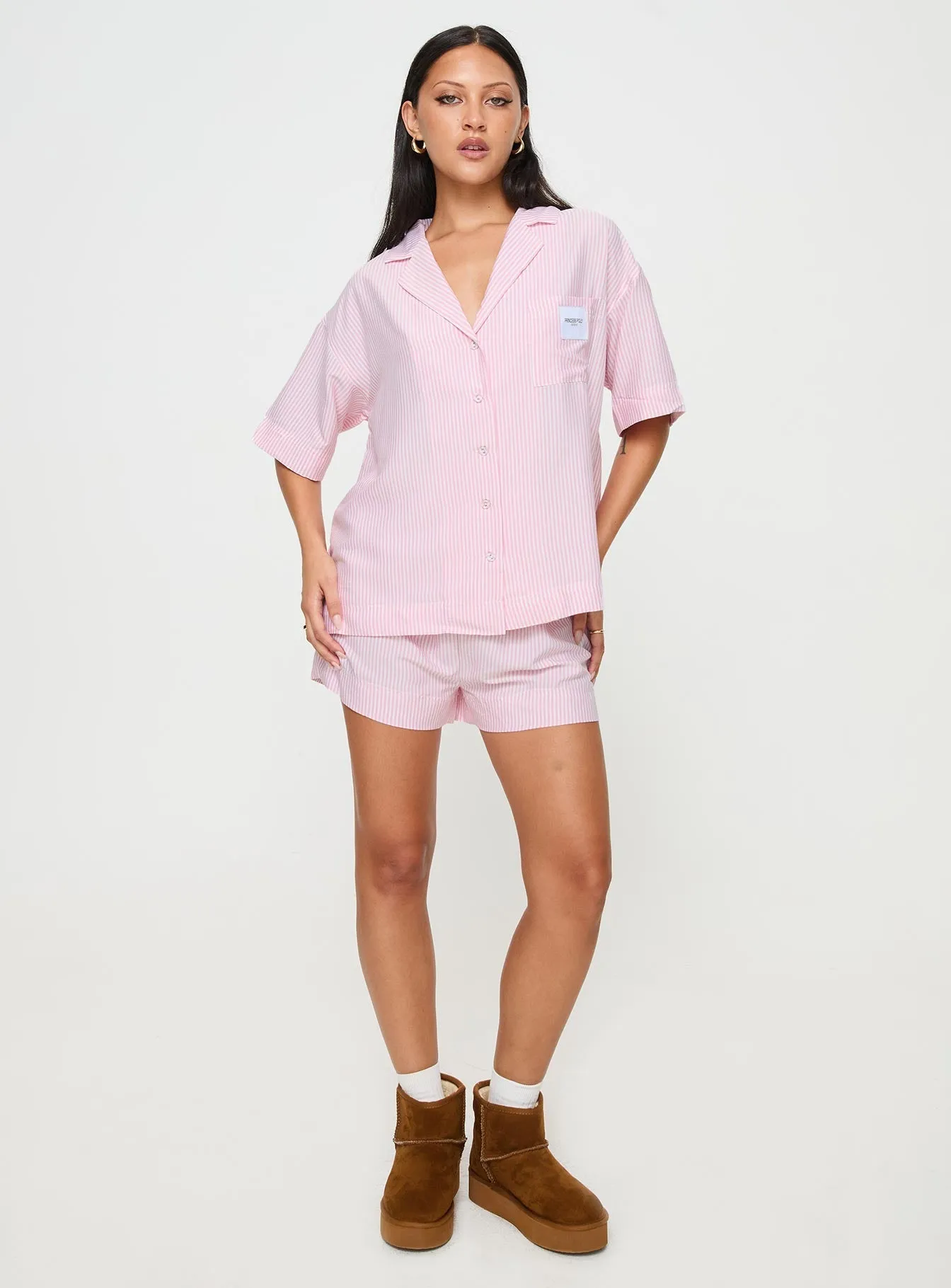 Early Riser Sleep Shirt Pink Stripe