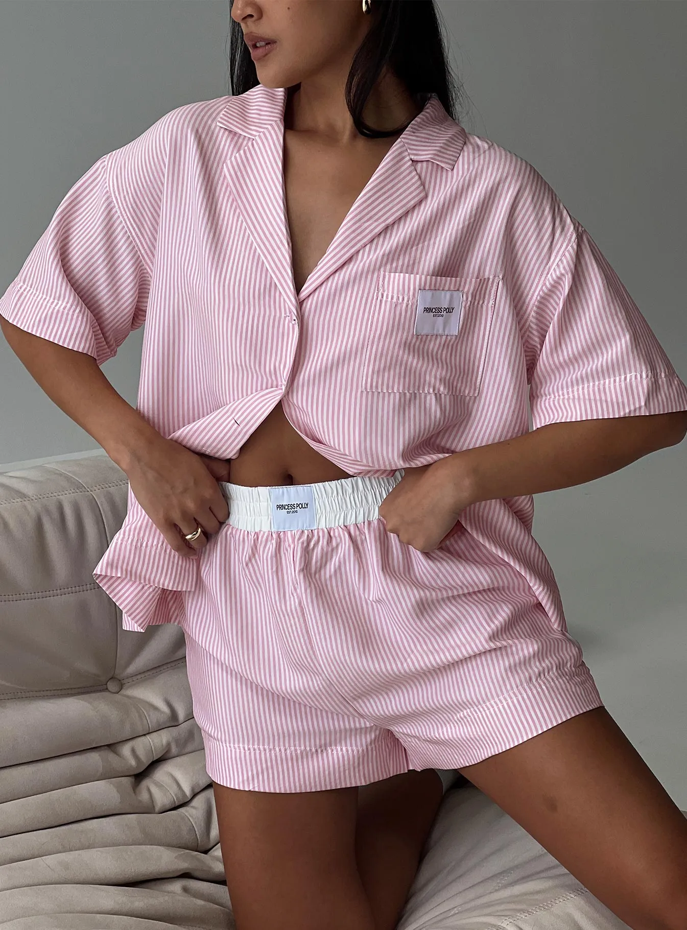 Early Riser Sleep Shirt Pink Stripe