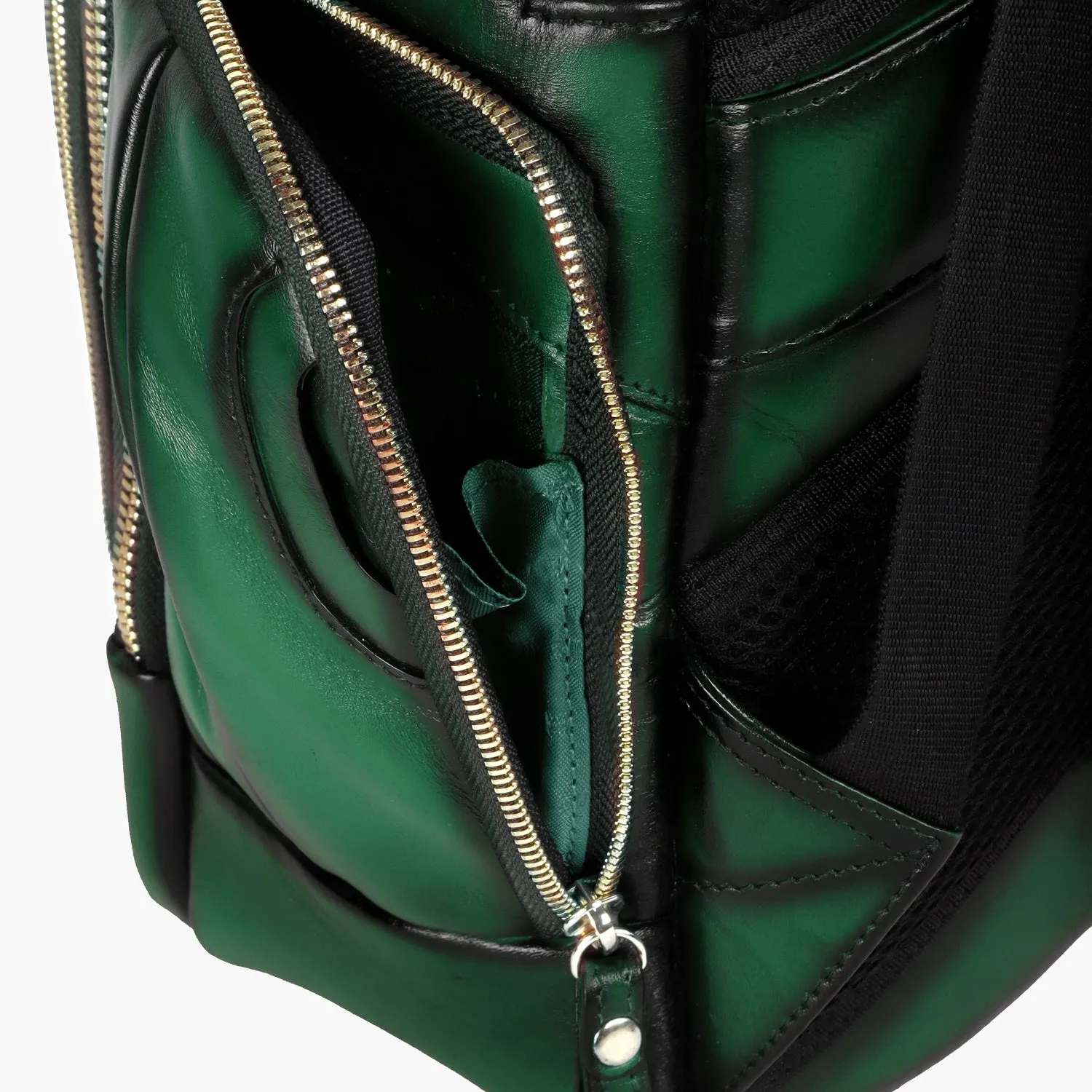 Embossed Lion Green Leather Backpack