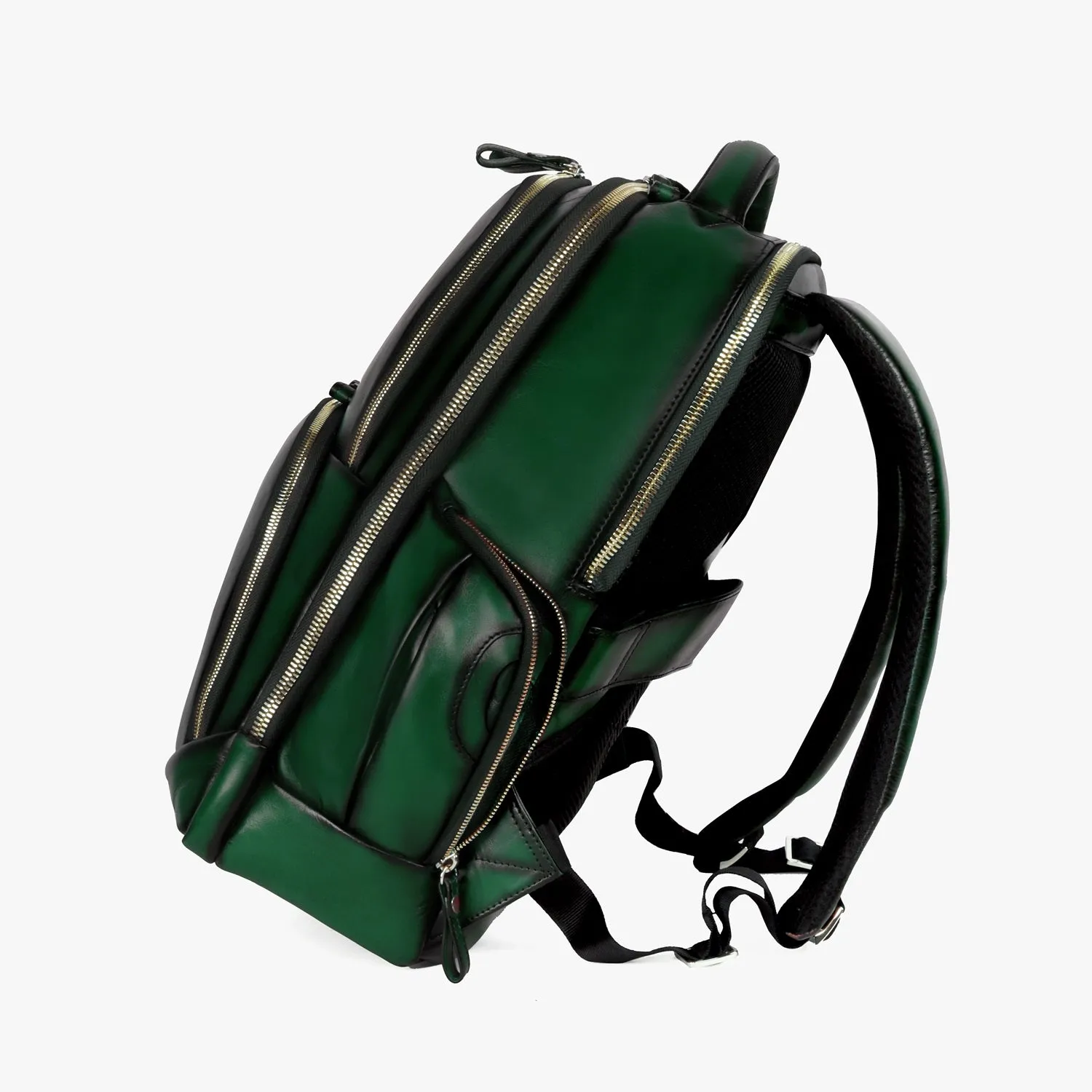 Embossed Lion Green Leather Backpack